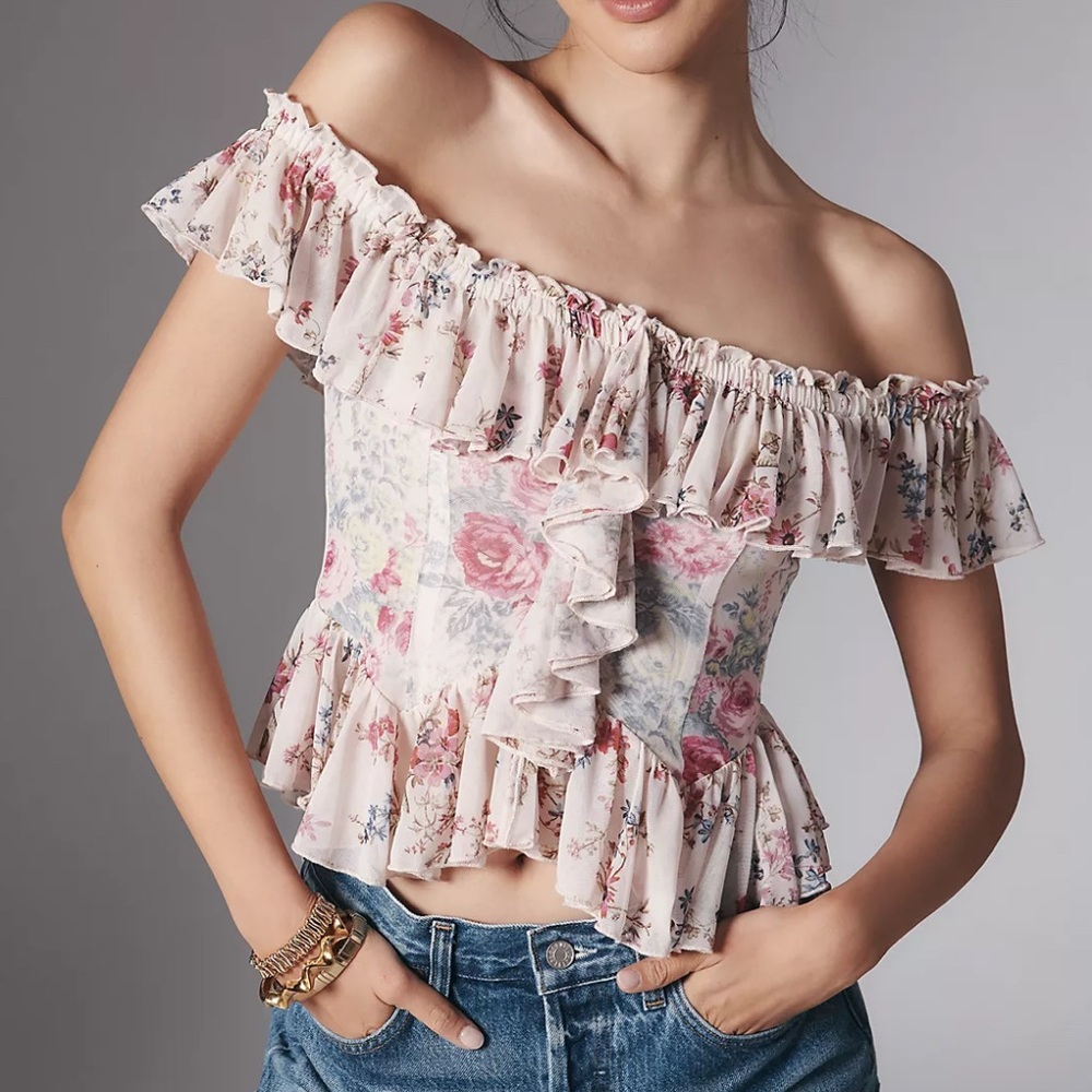 By Anthropologie Off-The-Shoulder Mesh Top